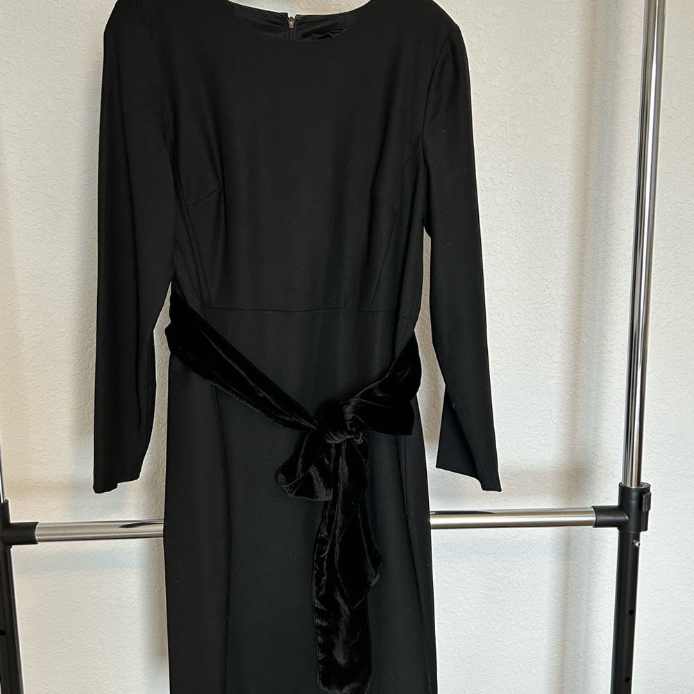 J. Crew Black Sheath Dress Velvet Attached Belt NWT